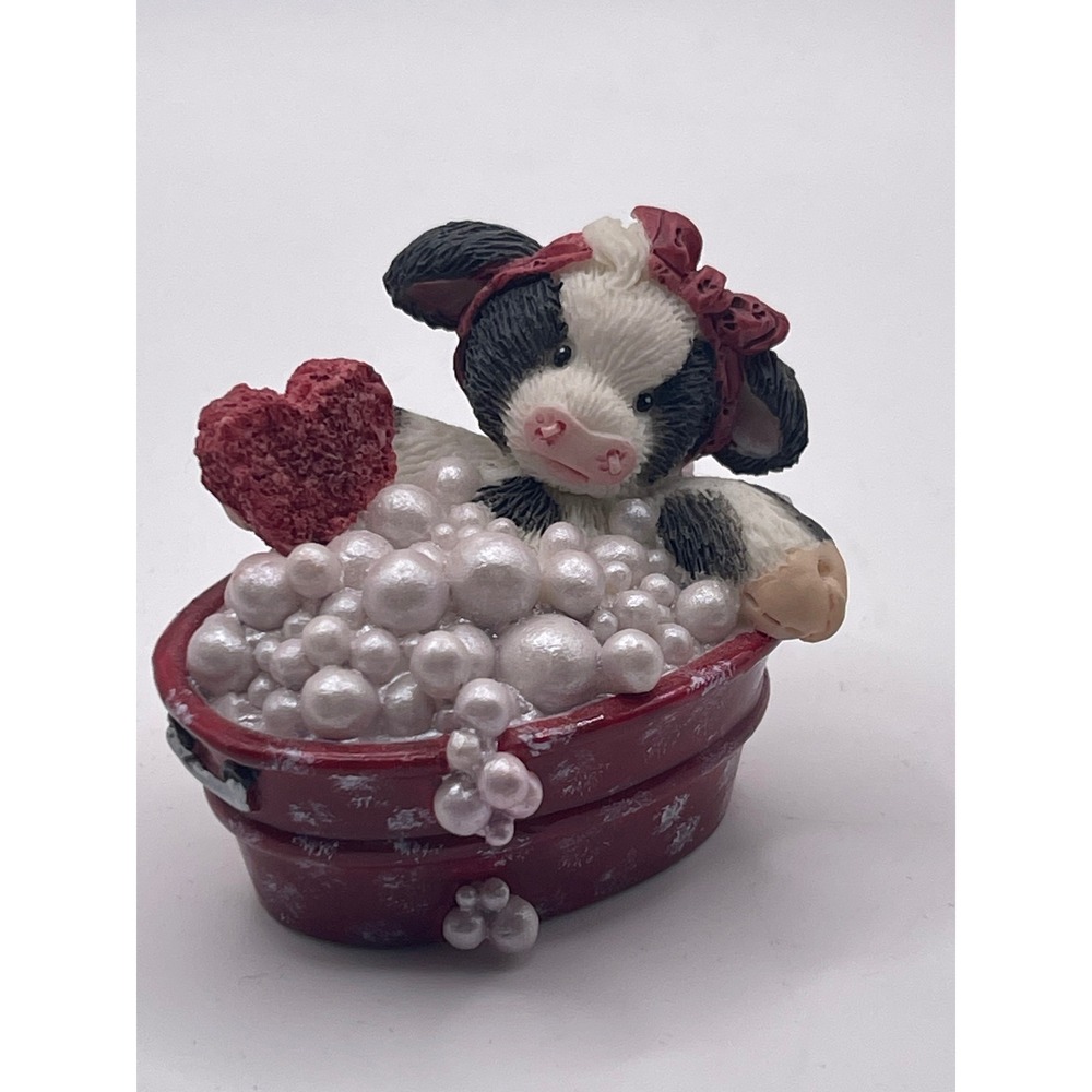 Vintage 1994 Enesco Mary Rhyner Cow Figurines Set of 4 Red Tub Love Theme 104736 - Picture 6 of 8